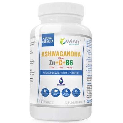 Ashwagandha + Cynk + Witamina C+ Witamina B6 120 tabletek