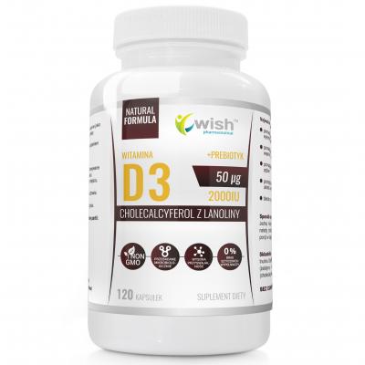 Naturalna Witamina D3 2000IU 50mcg 120 Kapsułek + Prebiotyk + L-Leucyna