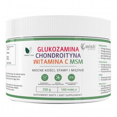 Glukozamina wegańska Chondroityna z algi MSM Witamina C Stawy, Kości, Mięśnie 250g Produkt Vege