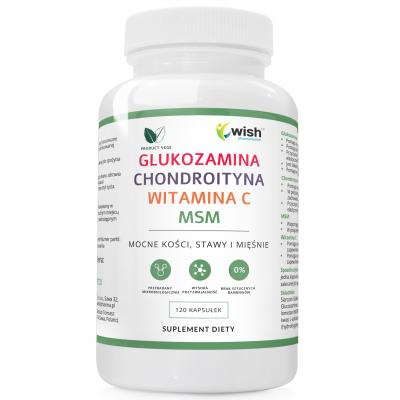 Glukozamina wegańska Chondroityna z algi MSM Witamina C Stawy, Kości, Mięśnie Produkt Vege 120 kapsułek