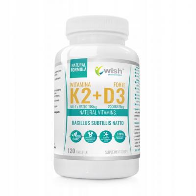 Naturalna Witamina K2 MK-7 z Natto 100mcg + D3 2000IU 50mcg 120 Tabletek