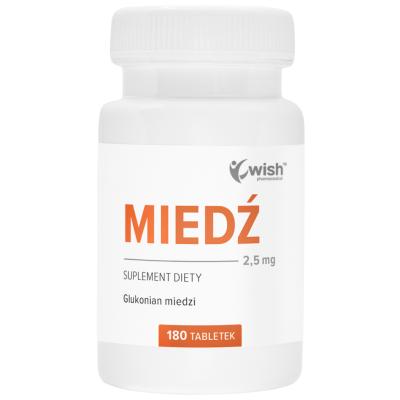 MIEDŹ 2,5 mg Glukonian Odporność Skóra Włosy Paznokcie 180 tabletek