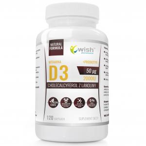 Naturalna Witamina D3 2000IU 50mcg 120 Kapsułek + Prebiotyk + L-Leucyna
