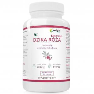 Dzika Róża 70 % Naturalna Witamina C do ssania o smaku hibiskusa Produkt Vege 120 pastylek