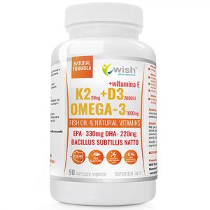 Witamina K2 MK-7 + D3 50mcg 2000IU+ OMEGA-3 Vit E 90 Kapsułek Miękkich